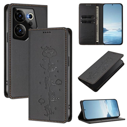 Cute Cats Embossed Magnetic RFID Vegan Leather Phone Case, For Tecno Camon 30 Premier, For Tecno Camon 30 5G / 4G, For Tecno Spark 20 Pro+ 4G, For Tecno Spark 20 Pro / Infinix Hot 40 4G, For Tecno Spark Go 2024 / 20 4G, For Tecno Pova 5 Pro 5G         ...