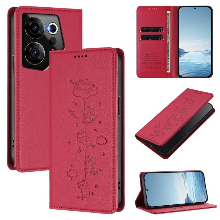 Cute Cats Embossed Magnetic RFID Vegan Leather Phone Case, For Tecno Camon 30 Premier, For Tecno Camon 30 5G / 4G, For Tecno Spark 20 Pro+ 4G, For Tecno Spark 20 Pro / Infinix Hot 40 4G, For Tecno Spark Go 2024 / 20 4G, For Tecno Pova 5 Pro 5G         ...