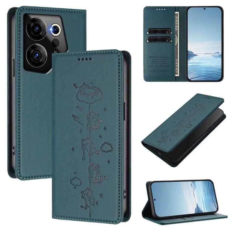 Cute Cats Embossed Magnetic RFID Vegan Leather Phone Case, For Tecno Camon 30 Premier, For Tecno Camon 30 5G / 4G, For Tecno Spark 20 Pro+ 4G, For Tecno Spark 20 Pro / Infinix Hot 40 4G, For Tecno Spark Go 2024 / 20 4G, For Tecno Pova 5 Pro 5G         ...