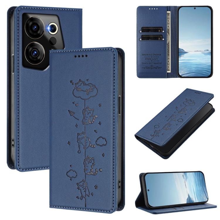 Cute Cats Embossed Magnetic RFID Vegan Leather Phone Case, For Tecno Camon 30 Premier, For Tecno Camon 30 5G / 4G, For Tecno Spark 20 Pro+ 4G, For Tecno Spark 20 Pro / Infinix Hot 40 4G, For Tecno Spark Go 2024 / 20 4G, For Tecno Pova 5 Pro 5G         ...