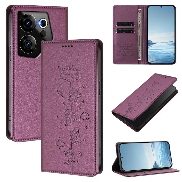 Cute Cats Embossed Magnetic RFID Vegan Leather Phone Case, For Tecno Camon 30 Premier, For Tecno Camon 30 5G / 4G, For Tecno Spark 20 Pro+ 4G, For Tecno Spark 20 Pro / Infinix Hot 40 4G, For Tecno Spark Go 2024 / 20 4G, For Tecno Pova 5 Pro 5G         ...
