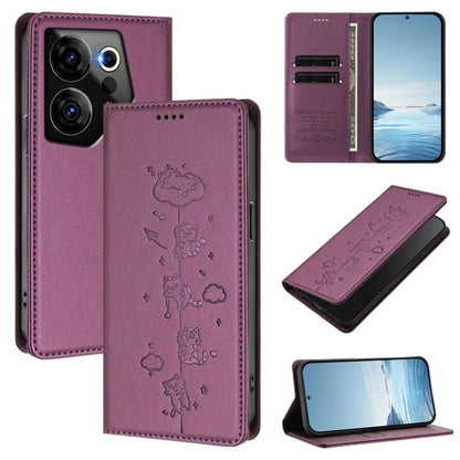Cute Cats Embossed Magnetic RFID Vegan Leather Phone Case, For Tecno Camon 30 Premier, For Tecno Camon 30 5G / 4G, For Tecno Spark 20 Pro+ 4G, For Tecno Spark 20 Pro / Infinix Hot 40 4G, For Tecno Spark Go 2024 / 20 4G, For Tecno Pova 5 Pro 5G         ...