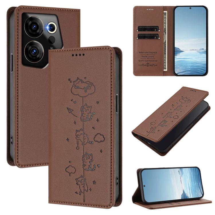 Cute Cats Embossed Magnetic RFID Vegan Leather Phone Case, For Tecno Camon 30 Premier, For Tecno Camon 30 5G / 4G, For Tecno Spark 20 Pro+ 4G, For Tecno Spark 20 Pro / Infinix Hot 40 4G, For Tecno Spark Go 2024 / 20 4G, For Tecno Pova 5 Pro 5G         ...