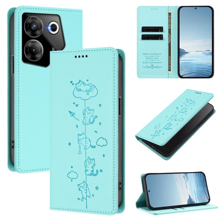 Cute Cats Embossed Magnetic RFID Vegan Leather Phone Case, For Tecno Camon 20 Pro 5G, For Tecno Camon 20 / 20 Pro 4G, For Tecno Spark Go 2023 / Pop 7, For Tecno Spark 10 5G, For Tecno Spark 10C / 10 4G, For Tecno Spark 10 Pro 4G