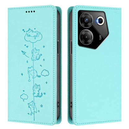Cute Cats Embossed Magnetic RFID Vegan Leather Phone Case, For Tecno Camon 20 Pro 5G, For Tecno Camon 20 / 20 Pro 4G, For Tecno Spark Go 2023 / Pop 7, For Tecno Spark 10 5G, For Tecno Spark 10C / 10 4G, For Tecno Spark 10 Pro 4G
