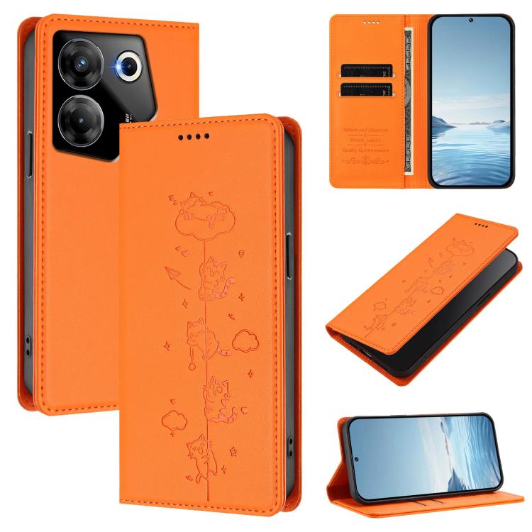 Cute Cats Embossed Magnetic RFID Vegan Leather Phone Case, For Tecno Camon 20 Pro 5G, For Tecno Camon 20 / 20 Pro 4G, For Tecno Spark Go 2023 / Pop 7, For Tecno Spark 10 5G, For Tecno Spark 10C / 10 4G, For Tecno Spark 10 Pro 4G