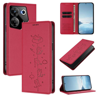 Cute Cats Embossed Magnetic RFID Vegan Leather Phone Case, For Tecno Camon 20 Pro 5G, For Tecno Camon 20 / 20 Pro 4G, For Tecno Spark Go 2023 / Pop 7, For Tecno Spark 10 5G, For Tecno Spark 10C / 10 4G, For Tecno Spark 10 Pro 4G