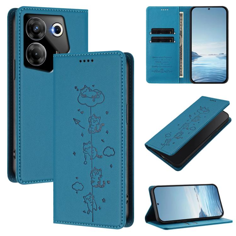Cute Cats Embossed Magnetic RFID Vegan Leather Phone Case, For Tecno Camon 20 Pro 5G, For Tecno Camon 20 / 20 Pro 4G, For Tecno Spark Go 2023 / Pop 7, For Tecno Spark 10 5G, For Tecno Spark 10C / 10 4G, For Tecno Spark 10 Pro 4G