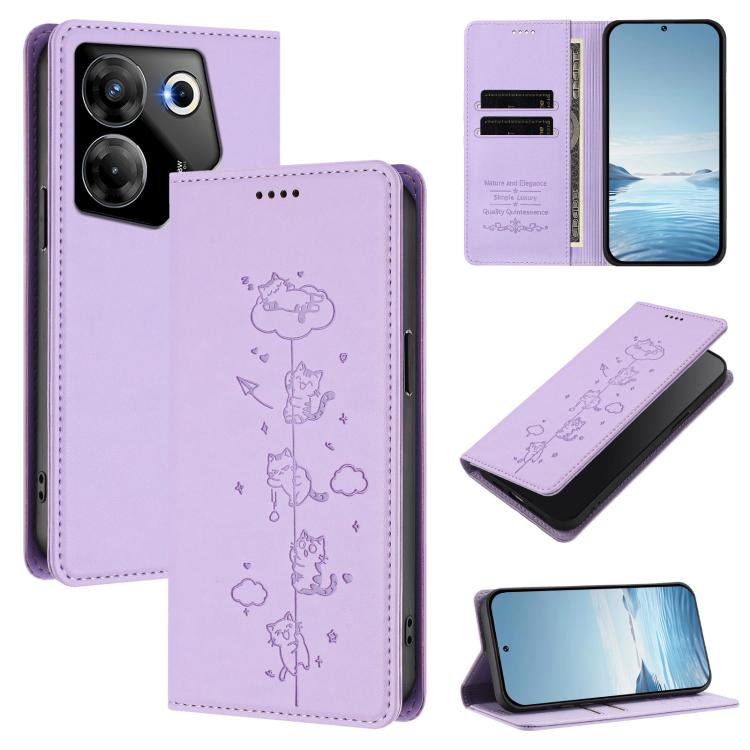 Cute Cats Embossed Magnetic RFID Vegan Leather Phone Case, For Tecno Camon 20 Pro 5G, For Tecno Camon 20 / 20 Pro 4G, For Tecno Spark Go 2023 / Pop 7, For Tecno Spark 10 5G, For Tecno Spark 10C / 10 4G, For Tecno Spark 10 Pro 4G