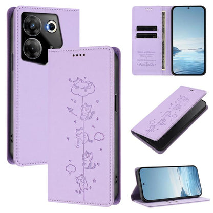 Cute Cats Embossed Magnetic RFID Vegan Leather Phone Case, For Tecno Camon 20 Pro 5G, For Tecno Camon 20 / 20 Pro 4G, For Tecno Spark Go 2023 / Pop 7, For Tecno Spark 10 5G, For Tecno Spark 10C / 10 4G, For Tecno Spark 10 Pro 4G