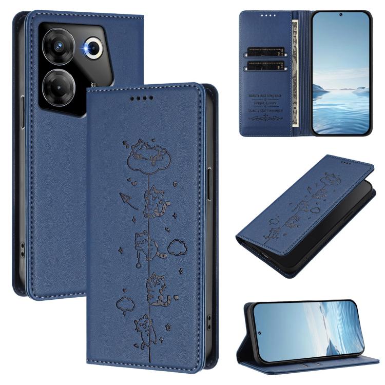 Cute Cats Embossed Magnetic RFID Vegan Leather Phone Case, For Tecno Camon 20 Pro 5G, For Tecno Camon 20 / 20 Pro 4G, For Tecno Spark Go 2023 / Pop 7, For Tecno Spark 10 5G, For Tecno Spark 10C / 10 4G, For Tecno Spark 10 Pro 4G