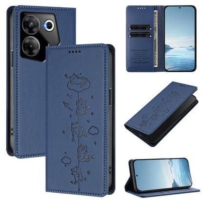 Cute Cats Embossed Magnetic RFID Vegan Leather Phone Case, For Tecno Camon 20 Pro 5G, For Tecno Camon 20 / 20 Pro 4G, For Tecno Spark Go 2023 / Pop 7, For Tecno Spark 10 5G, For Tecno Spark 10C / 10 4G, For Tecno Spark 10 Pro 4G