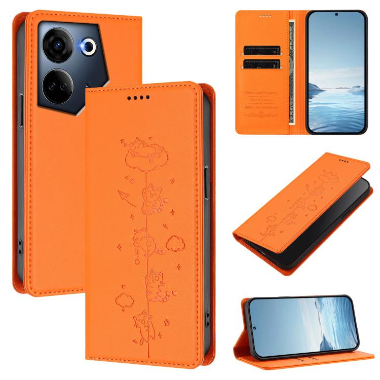 Cute Cats Embossed Magnetic RFID Vegan Leather Phone Case, For Tecno Camon 20 Pro 5G, For Tecno Camon 20 / 20 Pro 4G, For Tecno Spark Go 2023 / Pop 7, For Tecno Spark 10 5G, For Tecno Spark 10C / 10 4G, For Tecno Spark 10 Pro 4G