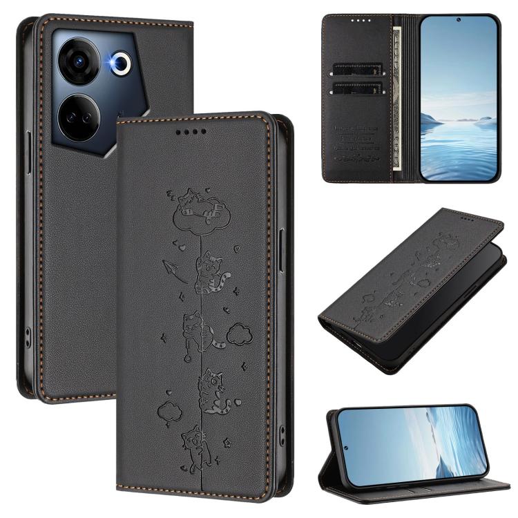 Cute Cats Embossed Magnetic RFID Vegan Leather Phone Case, For Tecno Camon 20 Pro 5G, For Tecno Camon 20 / 20 Pro 4G, For Tecno Spark Go 2023 / Pop 7, For Tecno Spark 10 5G, For Tecno Spark 10C / 10 4G, For Tecno Spark 10 Pro 4G