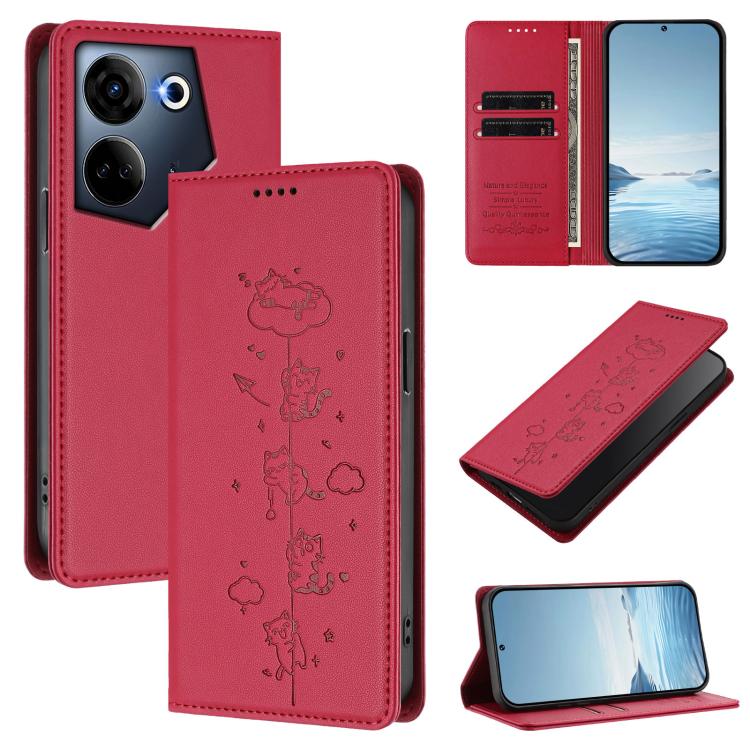 Cute Cats Embossed Magnetic RFID Vegan Leather Phone Case, For Tecno Camon 20 Pro 5G, For Tecno Camon 20 / 20 Pro 4G, For Tecno Spark Go 2023 / Pop 7, For Tecno Spark 10 5G, For Tecno Spark 10C / 10 4G, For Tecno Spark 10 Pro 4G