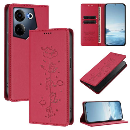 Cute Cats Embossed Magnetic RFID Vegan Leather Phone Case, For Tecno Camon 20 Pro 5G, For Tecno Camon 20 / 20 Pro 4G, For Tecno Spark Go 2023 / Pop 7, For Tecno Spark 10 5G, For Tecno Spark 10C / 10 4G, For Tecno Spark 10 Pro 4G