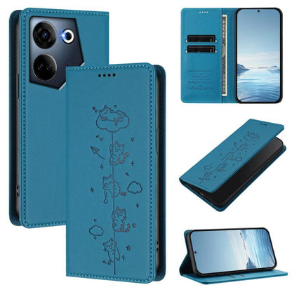 Cute Cats Embossed Magnetic RFID Vegan Leather Phone Case, For Tecno Camon 20 Pro 5G, For Tecno Camon 20 / 20 Pro 4G, For Tecno Spark Go 2023 / Pop 7, For Tecno Spark 10 5G, For Tecno Spark 10C / 10 4G, For Tecno Spark 10 Pro 4G