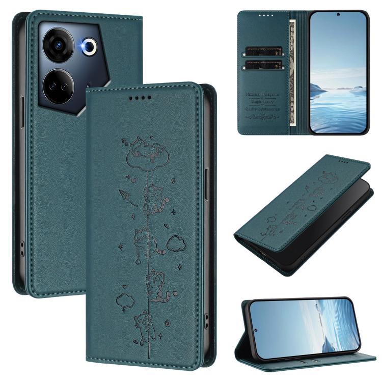 Cute Cats Embossed Magnetic RFID Vegan Leather Phone Case, For Tecno Camon 20 Pro 5G, For Tecno Camon 20 / 20 Pro 4G, For Tecno Spark Go 2023 / Pop 7, For Tecno Spark 10 5G, For Tecno Spark 10C / 10 4G, For Tecno Spark 10 Pro 4G