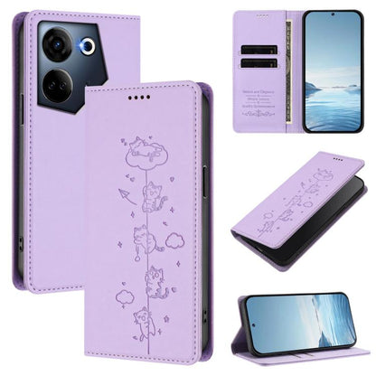 Cute Cats Embossed Magnetic RFID Vegan Leather Phone Case, For Tecno Camon 20 Pro 5G, For Tecno Camon 20 / 20 Pro 4G, For Tecno Spark Go 2023 / Pop 7, For Tecno Spark 10 5G, For Tecno Spark 10C / 10 4G, For Tecno Spark 10 Pro 4G