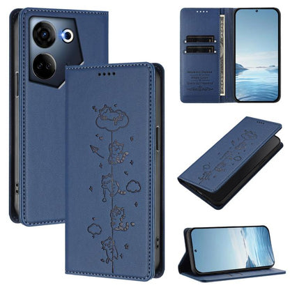 Cute Cats Embossed Magnetic RFID Vegan Leather Phone Case, For Tecno Camon 20 Pro 5G, For Tecno Camon 20 / 20 Pro 4G, For Tecno Spark Go 2023 / Pop 7, For Tecno Spark 10 5G, For Tecno Spark 10C / 10 4G, For Tecno Spark 10 Pro 4G