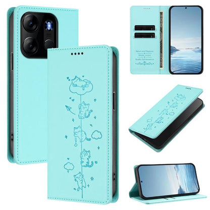 Cute Cats Embossed Magnetic RFID Vegan Leather Phone Case, For Tecno Camon 20 Pro 5G, For Tecno Camon 20 / 20 Pro 4G, For Tecno Spark Go 2023 / Pop 7, For Tecno Spark 10 5G, For Tecno Spark 10C / 10 4G, For Tecno Spark 10 Pro 4G