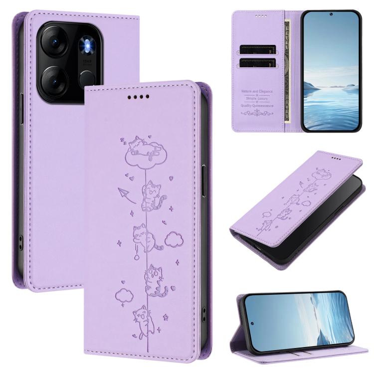 Cute Cats Embossed Magnetic RFID Vegan Leather Phone Case, For Tecno Camon 20 Pro 5G, For Tecno Camon 20 / 20 Pro 4G, For Tecno Spark Go 2023 / Pop 7, For Tecno Spark 10 5G, For Tecno Spark 10C / 10 4G, For Tecno Spark 10 Pro 4G