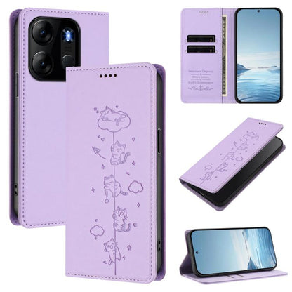 Cute Cats Embossed Magnetic RFID Vegan Leather Phone Case, For Tecno Camon 20 Pro 5G, For Tecno Camon 20 / 20 Pro 4G, For Tecno Spark Go 2023 / Pop 7, For Tecno Spark 10 5G, For Tecno Spark 10C / 10 4G, For Tecno Spark 10 Pro 4G