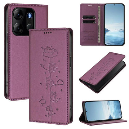 Cute Cats Embossed Magnetic RFID Vegan Leather Phone Case, For Tecno Camon 20 Pro 5G, For Tecno Camon 20 / 20 Pro 4G, For Tecno Spark Go 2023 / Pop 7, For Tecno Spark 10 5G, For Tecno Spark 10C / 10 4G, For Tecno Spark 10 Pro 4G