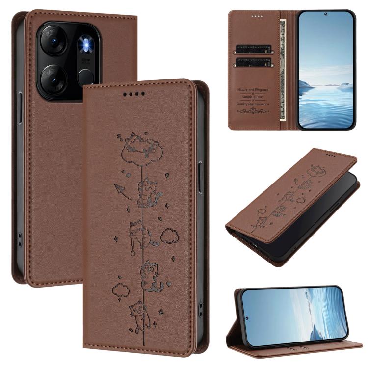 Cute Cats Embossed Magnetic RFID Vegan Leather Phone Case, For Tecno Camon 20 Pro 5G, For Tecno Camon 20 / 20 Pro 4G, For Tecno Spark Go 2023 / Pop 7, For Tecno Spark 10 5G, For Tecno Spark 10C / 10 4G, For Tecno Spark 10 Pro 4G