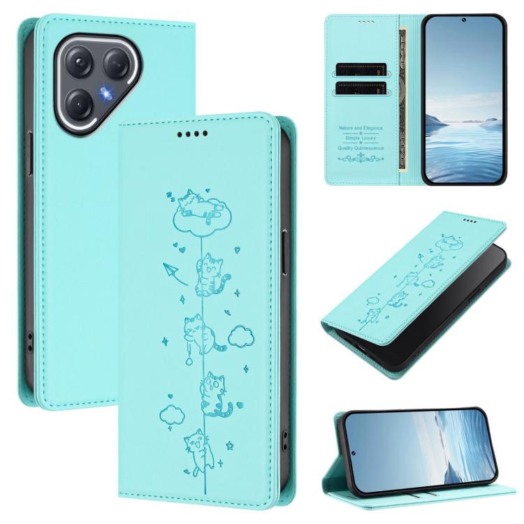 Cute Cats Embossed Magnetic RFID Vegan Leather Phone Case, For Tecno Camon 50 Pro 4G, For Tecno Camon 50 4G, For Tecno Pova Slim 5G / Spark Slim 4G, For Tecno Spark 40C, For Tecno Pova 7 Pro 5G, For Tecno Pova 7 5G, For Tecno Pop 10 / Infinix Smart 10 ...