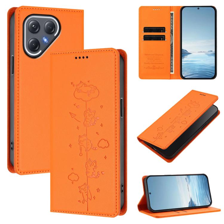 Cute Cats Embossed Magnetic RFID Vegan Leather Phone Case, For Tecno Camon 50 Pro 4G, For Tecno Camon 50 4G, For Tecno Pova Slim 5G / Spark Slim 4G, For Tecno Spark 40C, For Tecno Pova 7 Pro 5G, For Tecno Pova 7 5G, For Tecno Pop 10 / Infinix Smart 10 ...