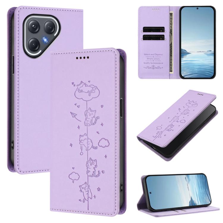 Cute Cats Embossed Magnetic RFID Vegan Leather Phone Case, For Tecno Camon 50 Pro 4G, For Tecno Camon 50 4G, For Tecno Pova Slim 5G / Spark Slim 4G, For Tecno Spark 40C, For Tecno Pova 7 Pro 5G, For Tecno Pova 7 5G, For Tecno Pop 10 / Infinix Smart 10 ...