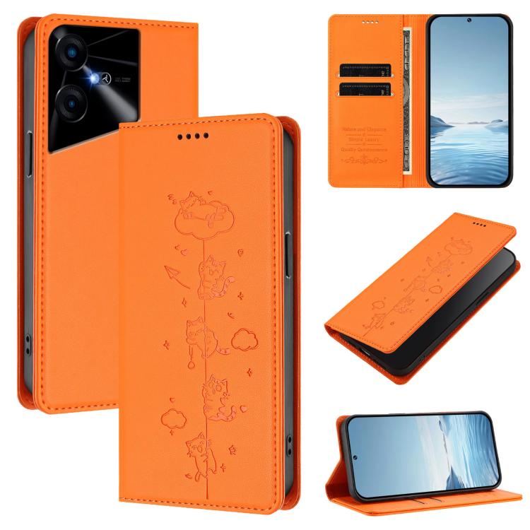 Cute Cats Embossed Magnetic RFID Vegan Leather Phone Case, For Tecno Camon 30 Premier, For Tecno Camon 30 5G / 4G, For Tecno Spark 20 Pro+ 4G, For Tecno Spark 20 Pro / Infinix Hot 40 4G, For Tecno Spark Go 2024 / 20 4G, For Tecno Pova 5 Pro 5G         ...
