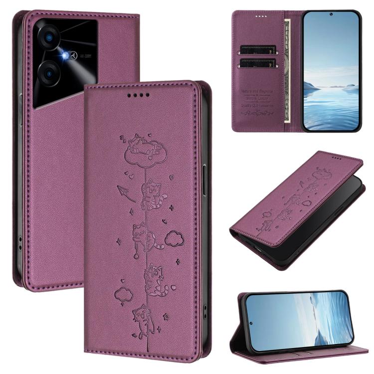 Cute Cats Embossed Magnetic RFID Vegan Leather Phone Case, For Tecno Camon 30 Premier, For Tecno Camon 30 5G / 4G, For Tecno Spark 20 Pro+ 4G, For Tecno Spark 20 Pro / Infinix Hot 40 4G, For Tecno Spark Go 2024 / 20 4G, For Tecno Pova 5 Pro 5G         ...