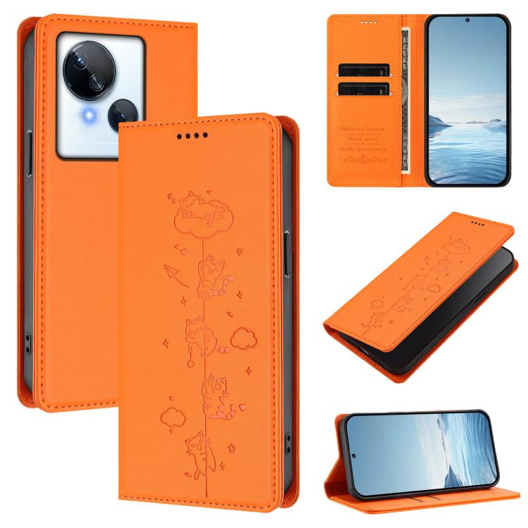 Cute Cats Embossed Magnetic RFID Vegan Leather Phone Case, For Tecno Camon 20 Pro 5G, For Tecno Camon 20 / 20 Pro 4G, For Tecno Spark Go 2023 / Pop 7, For Tecno Spark 10 5G, For Tecno Spark 10C / 10 4G, For Tecno Spark 10 Pro 4G