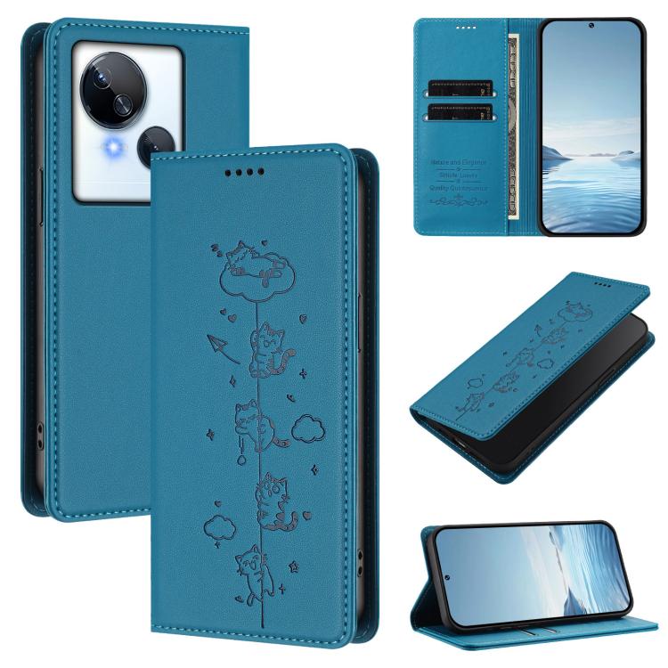 Cute Cats Embossed Magnetic RFID Vegan Leather Phone Case, For Tecno Camon 20 Pro 5G, For Tecno Camon 20 / 20 Pro 4G, For Tecno Spark Go 2023 / Pop 7, For Tecno Spark 10 5G, For Tecno Spark 10C / 10 4G, For Tecno Spark 10 Pro 4G