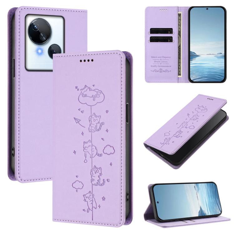Cute Cats Embossed Magnetic RFID Vegan Leather Phone Case, For Tecno Camon 20 Pro 5G, For Tecno Camon 20 / 20 Pro 4G, For Tecno Spark Go 2023 / Pop 7, For Tecno Spark 10 5G, For Tecno Spark 10C / 10 4G, For Tecno Spark 10 Pro 4G
