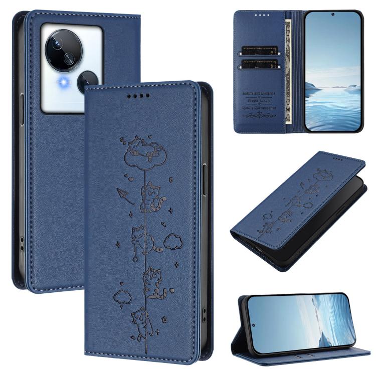 Cute Cats Embossed Magnetic RFID Vegan Leather Phone Case, For Tecno Camon 20 Pro 5G, For Tecno Camon 20 / 20 Pro 4G, For Tecno Spark Go 2023 / Pop 7, For Tecno Spark 10 5G, For Tecno Spark 10C / 10 4G, For Tecno Spark 10 Pro 4G