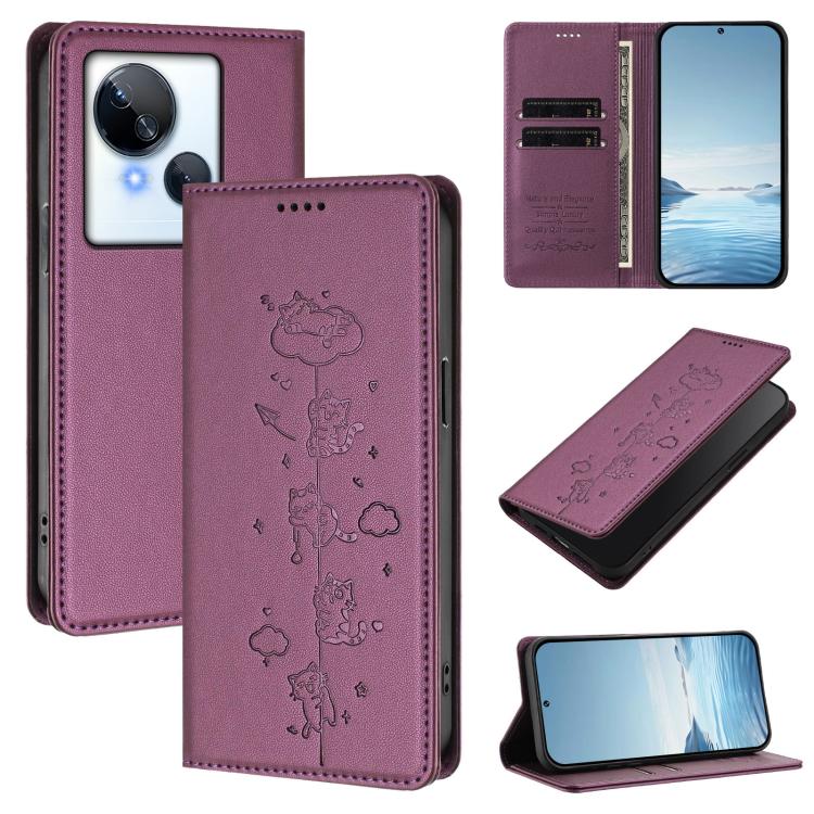 Cute Cats Embossed Magnetic RFID Vegan Leather Phone Case, For Tecno Camon 20 Pro 5G, For Tecno Camon 20 / 20 Pro 4G, For Tecno Spark Go 2023 / Pop 7, For Tecno Spark 10 5G, For Tecno Spark 10C / 10 4G, For Tecno Spark 10 Pro 4G