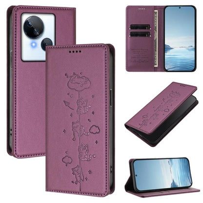 Cute Cats Embossed Magnetic RFID Vegan Leather Phone Case, For Tecno Camon 20 Pro 5G, For Tecno Camon 20 / 20 Pro 4G, For Tecno Spark Go 2023 / Pop 7, For Tecno Spark 10 5G, For Tecno Spark 10C / 10 4G, For Tecno Spark 10 Pro 4G