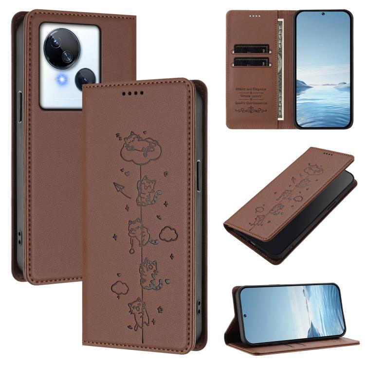 Cute Cats Embossed Magnetic RFID Vegan Leather Phone Case, For Tecno Camon 20 Pro 5G, For Tecno Camon 20 / 20 Pro 4G, For Tecno Spark Go 2023 / Pop 7, For Tecno Spark 10 5G, For Tecno Spark 10C / 10 4G, For Tecno Spark 10 Pro 4G