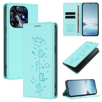 Cute Cats Embossed Magnetic RFID Vegan Leather Phone Case, For Tecno Camon 20 Pro 5G, For Tecno Camon 20 / 20 Pro 4G, For Tecno Spark Go 2023 / Pop 7, For Tecno Spark 10 5G, For Tecno Spark 10C / 10 4G, For Tecno Spark 10 Pro 4G
