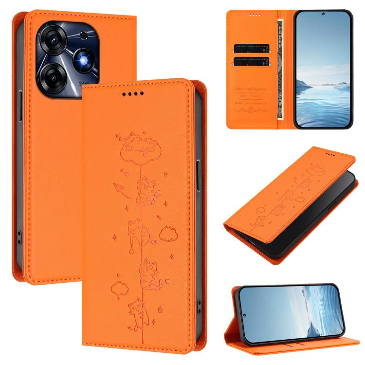 Cute Cats Embossed Magnetic RFID Vegan Leather Phone Case, For Tecno Camon 20 Pro 5G, For Tecno Camon 20 / 20 Pro 4G, For Tecno Spark Go 2023 / Pop 7, For Tecno Spark 10 5G, For Tecno Spark 10C / 10 4G, For Tecno Spark 10 Pro 4G
