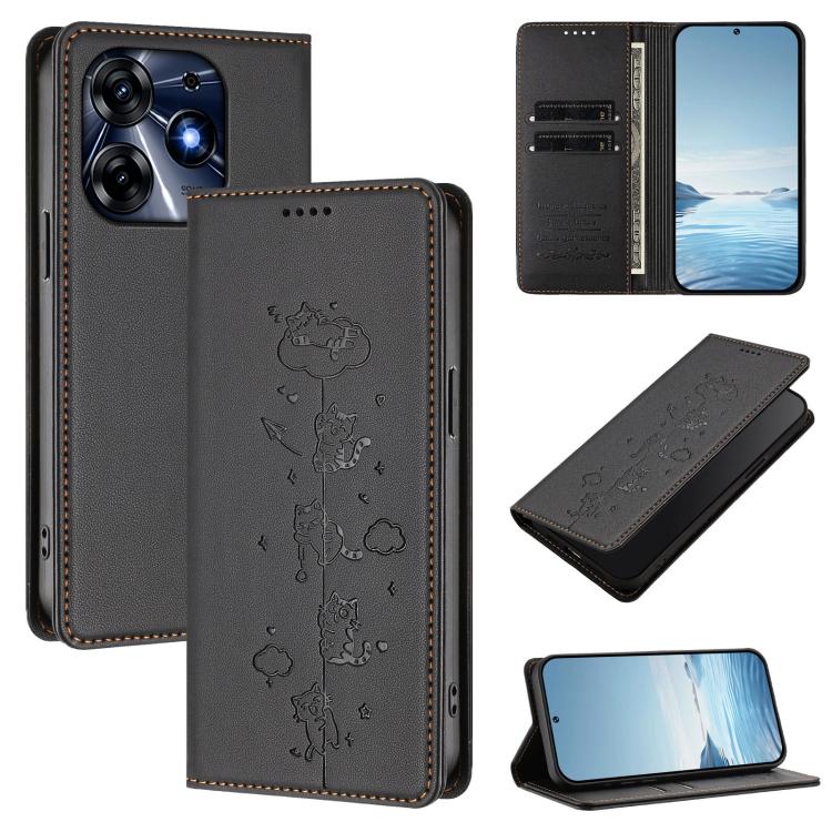 Cute Cats Embossed Magnetic RFID Vegan Leather Phone Case, For Tecno Camon 20 Pro 5G, For Tecno Camon 20 / 20 Pro 4G, For Tecno Spark Go 2023 / Pop 7, For Tecno Spark 10 5G, For Tecno Spark 10C / 10 4G, For Tecno Spark 10 Pro 4G