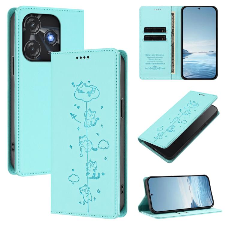 Cute Cats Embossed Magnetic RFID Vegan Leather Phone Case, For Tecno Camon 20 Pro 5G, For Tecno Camon 20 / 20 Pro 4G, For Tecno Spark Go 2023 / Pop 7, For Tecno Spark 10 5G, For Tecno Spark 10C / 10 4G, For Tecno Spark 10 Pro 4G