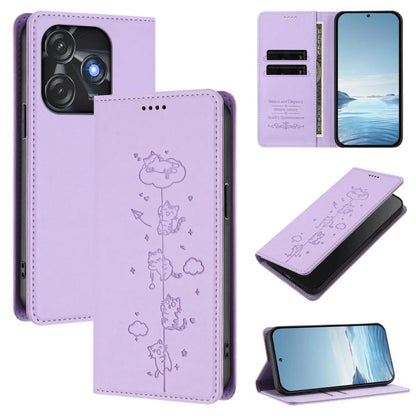 Cute Cats Embossed Magnetic RFID Vegan Leather Phone Case, For Tecno Camon 20 Pro 5G, For Tecno Camon 20 / 20 Pro 4G, For Tecno Spark Go 2023 / Pop 7, For Tecno Spark 10 5G, For Tecno Spark 10C / 10 4G, For Tecno Spark 10 Pro 4G