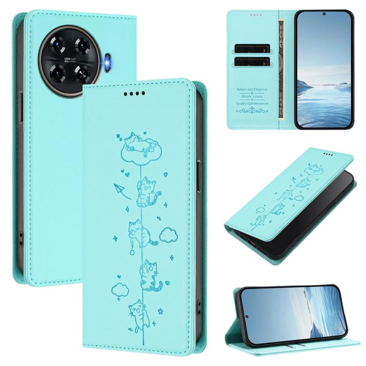 Cute Cats Embossed Magnetic RFID Vegan Leather Phone Case, For Tecno Camon 30 Premier, For Tecno Camon 30 5G / 4G, For Tecno Spark 20 Pro+ 4G, For Tecno Spark 20 Pro / Infinix Hot 40 4G, For Tecno Spark Go 2024 / 20 4G, For Tecno Pova 5 Pro 5G         ...