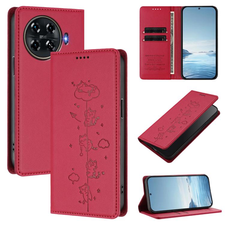 Cute Cats Embossed Magnetic RFID Vegan Leather Phone Case, For Tecno Camon 30 Premier, For Tecno Camon 30 5G / 4G, For Tecno Spark 20 Pro+ 4G, For Tecno Spark 20 Pro / Infinix Hot 40 4G, For Tecno Spark Go 2024 / 20 4G, For Tecno Pova 5 Pro 5G         ...