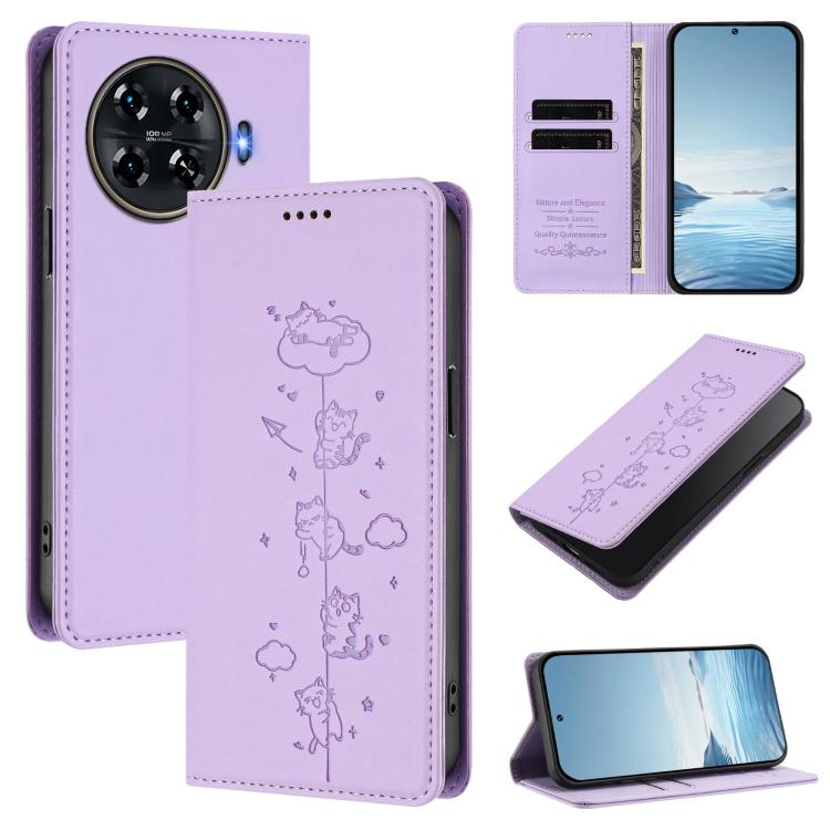 Cute Cats Embossed Magnetic RFID Vegan Leather Phone Case, For Tecno Camon 30 Premier, For Tecno Camon 30 5G / 4G, For Tecno Spark 20 Pro+ 4G, For Tecno Spark 20 Pro / Infinix Hot 40 4G, For Tecno Spark Go 2024 / 20 4G, For Tecno Pova 5 Pro 5G         ...