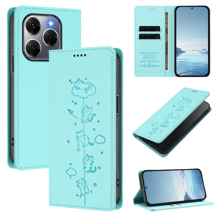Cute Cats Embossed Magnetic RFID Vegan Leather Phone Case, For Tecno Spark 30 Pro 4G, For Tecno Spark 30 4G, For Tecno Spark Go 5G 2025 / Infinix Hot 60i 5G, For Tecno Spark 30C 4G, For Tecno Spark 20 Pro 5G, For Tecno Spark 10 Pro Magic Magenta       ...